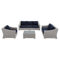 Modway EEI-4355-LGR-NAV Light Gray Navy Conway Sunbrella® Outdoor Patio Wicker Rattan 4-Piece Furniture Set