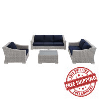 Modway EEI-4355-LGR-NAV Light Gray Navy Conway Sunbrella® Outdoor Patio Wicker Rattan 4-Piece Furniture Set