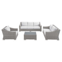 Modway EEI-4355-LGR-WHI Light Gray White Conway Sunbrella® Outdoor Patio Wicker Rattan 4-Piece Furniture Set