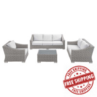 Modway EEI-4355-LGR-WHI Light Gray White Conway Sunbrella® Outdoor Patio Wicker Rattan 4-Piece Furniture Set