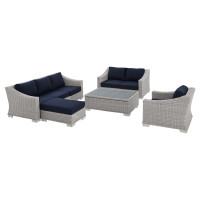 Modway EEI-4356-LGR-NAV Light Gray Navy Conway Sunbrella® Outdoor Patio Wicker Rattan 5-Piece Furniture Set