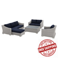 Modway EEI-4356-LGR-NAV Light Gray Navy Conway Sunbrella® Outdoor Patio Wicker Rattan 5-Piece Furniture Set