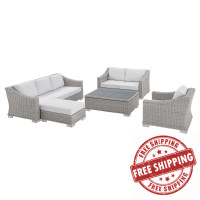 Modway EEI-4356-LGR-WHI Light Gray White Conway Sunbrella® Outdoor Patio Wicker Rattan 5-Piece Furniture Set