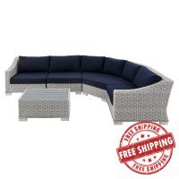 Modway EEI-4357-LGR-NAV Light Gray Navy Conway Sunbrella® Outdoor Patio Wicker Rattan 5-Piece Sectional Sofa Set