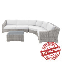 Modway EEI-4357-LGR-WHI Light Gray White Conway Sunbrella® Outdoor Patio Wicker Rattan 5-Piece Sectional Sofa Set