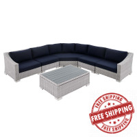 Modway EEI-4358-LGR-NAV Light Gray Navy Conway Sunbrella® Outdoor Patio Wicker Rattan 6-Piece Sectional Sofa Set