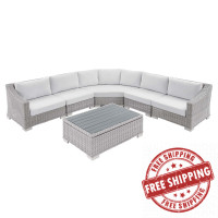 Modway EEI-4358-LGR-WHI Light Gray White Conway Sunbrella® Outdoor Patio Wicker Rattan 6-Piece Sectional Sofa Set