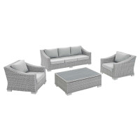 Modway EEI-4359-LGR-GRY Light Gray Gray Conway Sunbrella® Outdoor Patio Wicker Rattan 4-Piece Furniture Set
