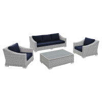 Modway EEI-4359-LGR-NAV Light Gray Navy Conway Sunbrella® Outdoor Patio Wicker Rattan 4-Piece Furniture Set