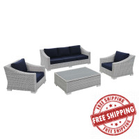 Modway EEI-4359-LGR-NAV Light Gray Navy Conway Sunbrella® Outdoor Patio Wicker Rattan 4-Piece Furniture Set