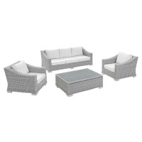 Modway EEI-4359-LGR-WHI Light Gray White Conway Sunbrella® Outdoor Patio Wicker Rattan 4-Piece Furniture Set