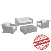 Modway EEI-4359-LGR-WHI Light Gray White Conway Sunbrella® Outdoor Patio Wicker Rattan 4-Piece Furniture Set