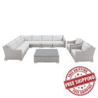 Modway EEI-4360-LGR-WHI Light Gray White Conway Sunbrella® Outdoor Patio Wicker Rattan 9-Piece Sectional Sofa Set