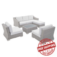 Modway EEI-4361-LGR-WHI Light Gray White Conway Sunbrella® Outdoor Patio Wicker Rattan 5-Piece Furniture Set