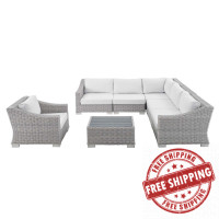 Modway EEI-4362-LGR-WHI Light Gray White Conway Sunbrella® Outdoor Patio Wicker Rattan 7-Piece Sectional Sofa Set