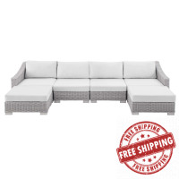 Modway EEI-4363-LGR-WHI Light Gray White Conway Sunbrella® Outdoor Patio Wicker Rattan 6-Piece Furniture Set