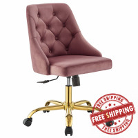 Modway EEI-4368-GLD-DUS Gold Dusty Rose Distinct Tufted Swivel Performance Velvet Office Chair