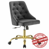 Modway EEI-4368-GLD-GRY Gold Gray Distinct Tufted Swivel Performance Velvet Office Chair