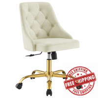 Modway EEI-4368-GLD-IVO Gold Ivory Distinct Tufted Swivel Performance Velvet Office Chair
