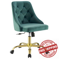 Modway EEI-4368-GLD-TEA Gold Teal Distinct Tufted Swivel Performance Velvet Office Chair