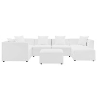 Modway EEI-4387-WHI White Saybrook Outdoor Patio Upholstered 7-Piece Sectional Sofa