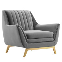 Modway EEI-4409-GRY Gray Winsome Channel Tufted Performance Velvet Armchair
