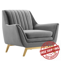 Modway EEI-4409-GRY Gray Winsome Channel Tufted Performance Velvet Armchair
