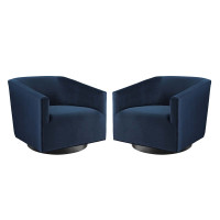 Modway EEI-4427-MID Midnight Blue Twist Swivel Chair Performance Velvet Set of 2