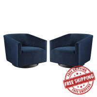 Modway EEI-4427-MID Midnight Blue Twist Swivel Chair Performance Velvet Set of 2