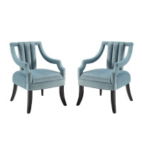 Modway EEI-4429-LBU Light Blue Harken Accent Chair Performance Velvet Set of 2