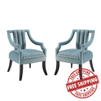 Modway EEI-4429-LBU Light Blue Harken Accent Chair Performance Velvet Set of 2