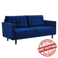 Modway EEI-4444-NAV Exalt Tufted Performance Velvet Sofa Navy