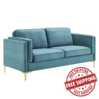 Modway EEI-4453-SEA Sea Blue Kaiya Performance Velvet Sofa