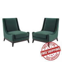 Modway EEI-4487-GRN Green Confident Lounge Chair Upholstered Performance Velvet Set of 2