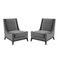Modway EEI-4487-GRY Gray Confident Lounge Chair Upholstered Performance Velvet Set of 2