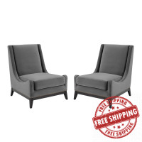 Modway EEI-4487-GRY Gray Confident Lounge Chair Upholstered Performance Velvet Set of 2