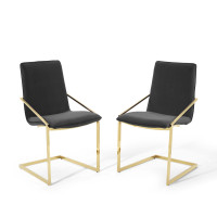 Modway EEI-4488-GLD-BLK Gold Black Pitch Dining Armchair Performance Velvet Set of 2