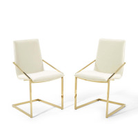 Modway EEI-4488-GLD-IVO Gold Ivory Pitch Dining Armchair Performance Velvet Set of 2