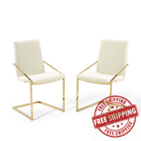 Modway EEI-4488-GLD-IVO Gold Ivory Pitch Dining Armchair Performance Velvet Set of 2