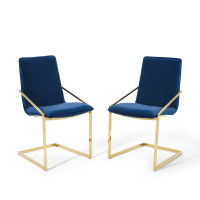 Modway EEI-4488-GLD-NAV Gold Navy Pitch Dining Armchair Performance Velvet Set of 2