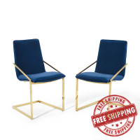 Modway EEI-4488-GLD-NAV Gold Navy Pitch Dining Armchair Performance Velvet Set of 2