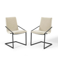 Modway EEI-4489-BLK-BEI Black Beige Pitch Dining Armchair Upholstered Fabric Set of 2