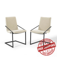 Modway EEI-4489-BLK-BEI Black Beige Pitch Dining Armchair Upholstered Fabric Set of 2