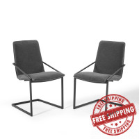 Modway EEI-4489-BLK-CHA Black Charcoal Pitch Dining Armchair Upholstered Fabric Set of 2