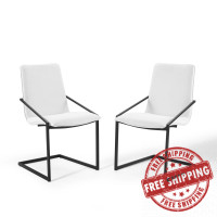 Modway EEI-4489-BLK-WHI Black White Pitch Dining Armchair Upholstered Fabric Set of 2