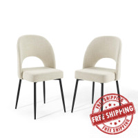 Modway EEI-4490-BLK-BEI Black Beige Rouse Dining Side Chair Upholstered Fabric Set of 2