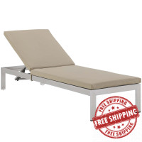 Modway EEI-4501-SLV-BEI Silver Beige Shore Outdoor Patio Aluminum Chaise with Cushions