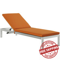 Modway EEI-4501-SLV-ORA Silver Orange Shore Outdoor Patio Aluminum Chaise with Cushions