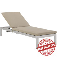 Modway EEI-4502-SLV-BEI Silver Beige Shore Outdoor Patio Aluminum Chaise with Cushions