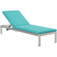 Modway EEI-4502-SLV-TRQ Silver Turquoise Shore Outdoor Patio Aluminum Chaise with Cushions